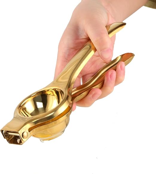 Buyer Star Quality Metal Lemon Squeezer, Citrus Juicer, Manual lemon Press for Extracting the Most Juice Possible (Gold)