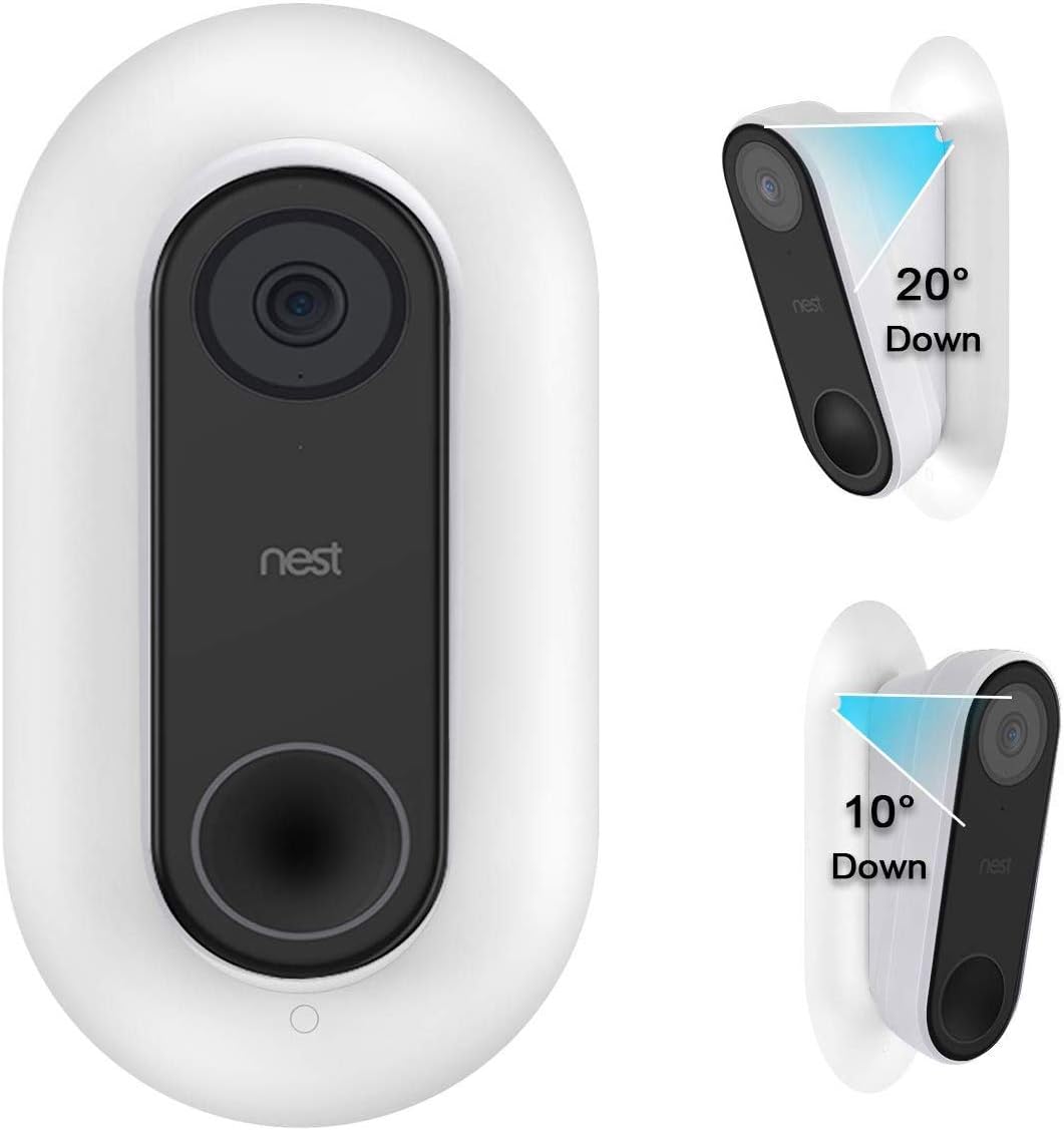 HOLACAAngle Mount for Google Nest Hello Doorbell with Downward 10&20 Degree Wedge,Wll Plate Cover Mounting Bracket Kit compatible with Nest Hello Video Doorbell (White)