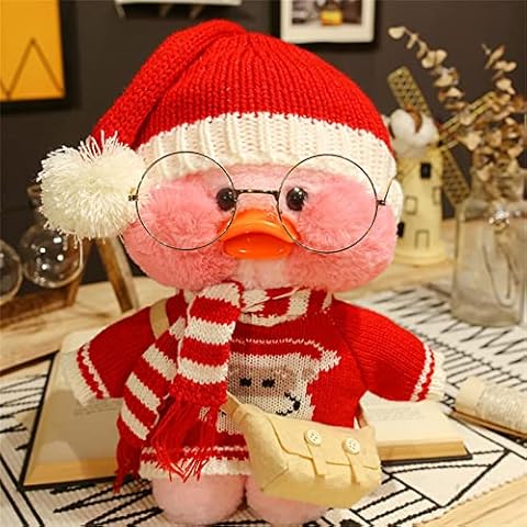 Yellow Duck Cuddly Toy, Cute Plush Soft Duck Plush Doll, Korean Netred, Hyaluronic Acid, Small Yellow Duck Doll, Children's Toy, Birthday Gift, 30 cm (Christmas Style 01) Cover