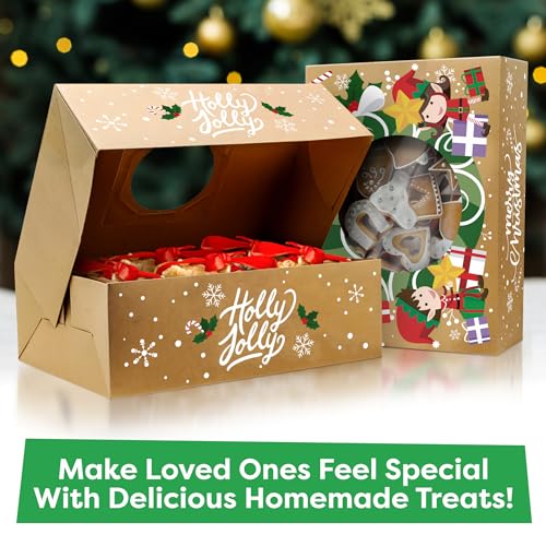 علب بسكويت الكريسماس - عبوات كبيرة من 12 عبوة كرافت - أغذية لأعياد صناديق حلوى للمخابز مع نافذة وصناديق وملفات تعريف الارتباط لتقديم الهدايا - أوعية تغليف وعلب أغطية