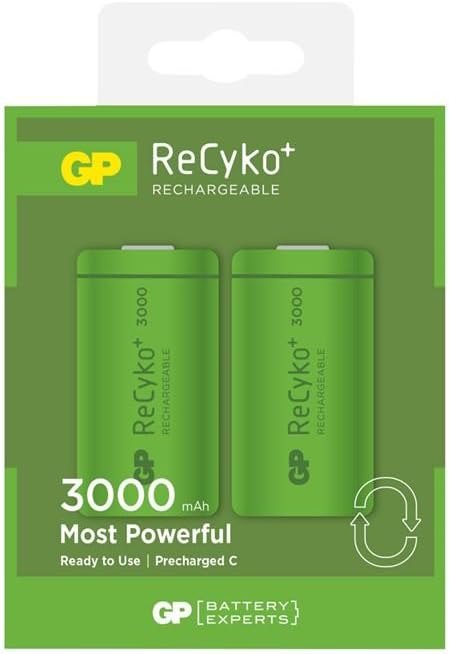 2 x C Rechargeable 3000mAh ReCyko+ Batteries | Up To 1000 Charges Per Battery |Pre-charged Holds Power up to 80% after 2 Year