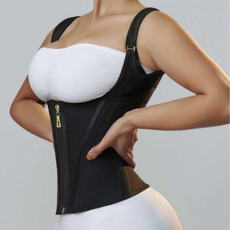 Latex shaping vest style tummy cincher, retro outer wear zipper buttoned body shaping top2