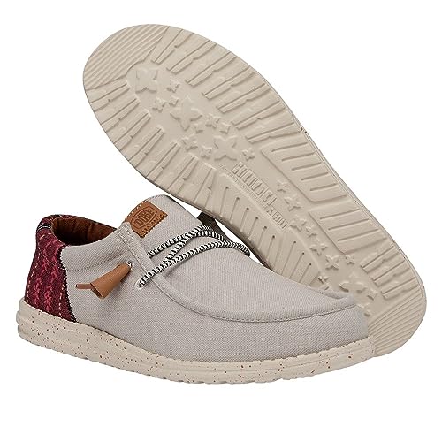 Image of HEYDUDE Men's Wally Funk Baja Slip On Loafer, Cream Size 6 | Printed Cotton Shoe with Round Toe & Leather Insole