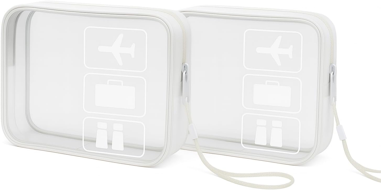 2 Packs Clear Travel Toiletries Bag – TSA Approved Toiletry Bag, Quart-Size Clear Plastic Pouch Meets Airport Security Liquids Bags Requirements for Carry-On, White