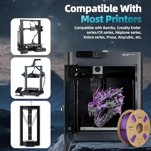 Image of 3D Printer Silk PLA Filament 1.75mm, Shiny Dual Color Gold Purple, Dimensional Accuracy + /- 0.02 mm, 1KG (2.1lbs) /Spool Easy to Print for Most FDM 3D Printers