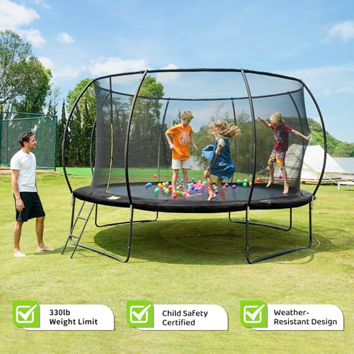 Image of Gigu 10FT 12FT 14FT 15FT 16FT Recreational Trampolines with Enclosure Net and Ladder and Anti-Rust Coating, ASTM Approved Trampoline Outdoor for Kids and Adults Outdoor Yard Trampolines