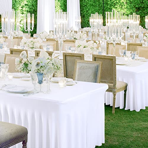 Image of Besutolife White Tablecloths for Rectangle Tables 8ft Spandex Table Skirt One-Piece Wrinkle-Resistant Ruffles Design for Banquets Parties Wedding Dining Table