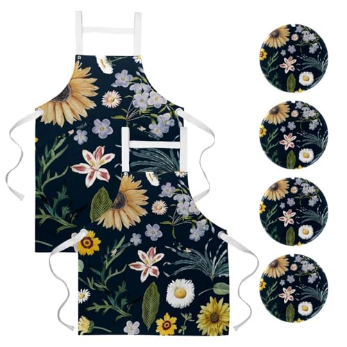 Tablier de serveuse fleuri pour cuisine et pâtisserie au motif petite marguerite