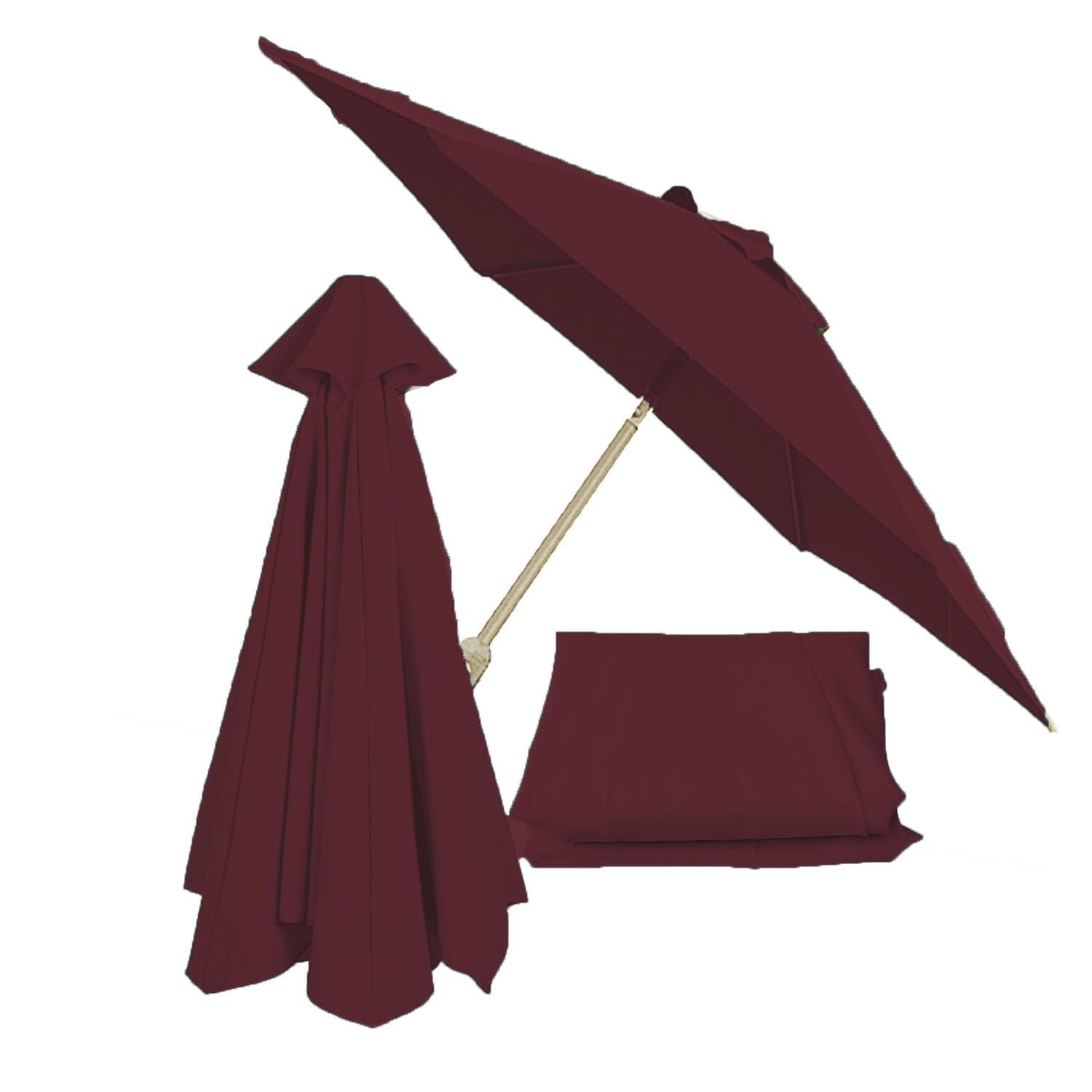 8.9ft Outdoor Patio Umbrella Replacement Canopy Market Umbrella Top Replacement Cover 2.7m 3.0m Garden Parasol Replacement Cloth Replacement Fabric for Sun Umbrella 6 Ribs 8 Ribs (Color : Burgundy,