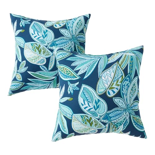 Set of 2 Outdoor Throw Pillows 17 x 17 Inch – Reversible Square Patio Accent Pillows – Weather-Resistant Polyester Fabric – Eco-Friendly Recycled Polyfiber Fill, Botanical Crestwood