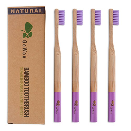 Gowoo 100% Natural Bamboo Toothbrush Soft - Organic Eco Friendly Toothbrushes With Soft Nylon Bristles, Bpa-Free, Biodegradable, Dental Care Set (Pack Of 4, Adult, Lilac) #TOP2