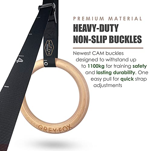 New Grey Fox Premium Numbered 1.1" Wooden Gymnastic Rings with Adjustable Straps Olympic Size: Chalk, Non-Slip Buckle |Full Body Suspension |Bodyweight Calisthenics |Home Gym Equipment |Fitness Gifts - Image 6