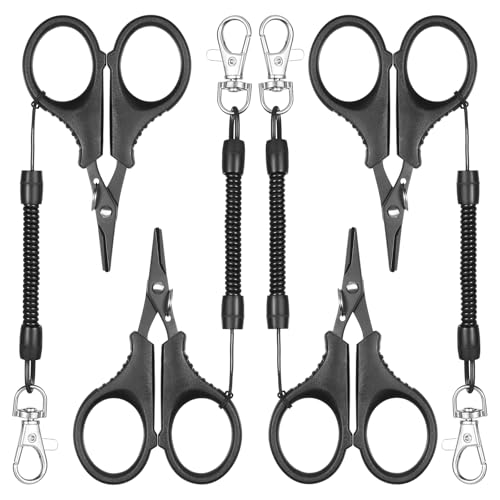 HJZHII 4 tijeras de pesca, línea de pesca y cortador de línea trenzada, accesorios de pescado de acero inoxidable con cordón retráctil para agua salada y agua dulce, antideslizante para agarrar, color