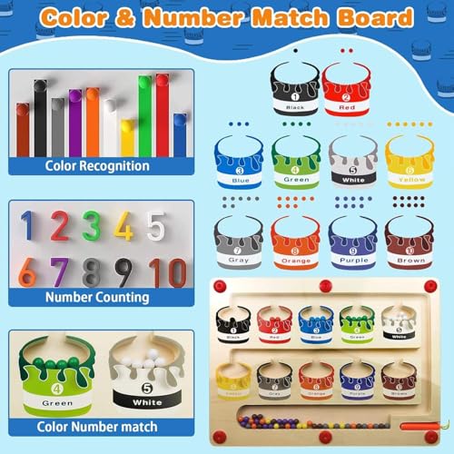Image of VIVITO Magnetic Color Sorting Maze | Wooden Fine Motor Skill Board Toy with Magnetic Wand | Color & Number Matching Game for Toddlers & Preschool Kids Ages 3-6 | (Pack of 1)