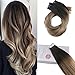 Produktbild Moresoo Tape in Extensions Echthaar Schwarz mit Braun 100% Brasilianisch Remy Tape in Human Hair Extensions Ombre Echthaar Tresse Haarverlängerung 24 Zoll/60cm 20pcs/50Gramm