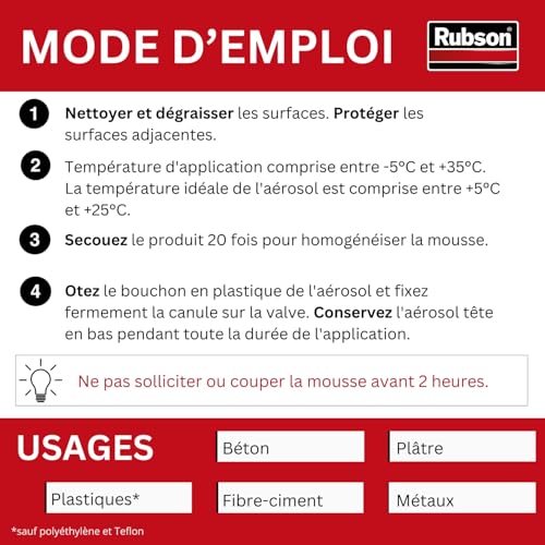Rubson – Mousse Expansive White Teq (aérosol de 500 ml) – Mousse d'isolation thermique et phonique multi-matériaux – Polyruréthane ultra blanche avec densité renforcée – vue 5