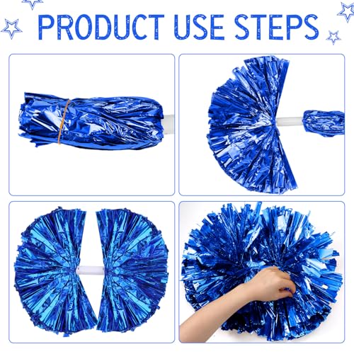 Hoteam 12 Pcs Cheer Pom Poms with Handle, Blue, Matte White, 12 Pack by Hoteam - Used condition - Image 4