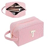 Neceser Mujer Viaje Impermeable Personalizado Con Bonitas Iniciales Para Cosméticos, Artículos de Tocador y Ropa - Regalo de Cumpleaños Para Mujer, Mejor Amiga, Hija (T)