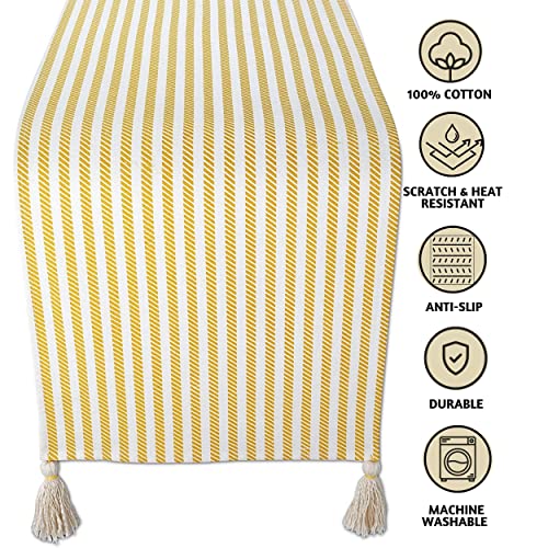 Folkulture Table Runner With Tassels For Home Dining Table, Farmhouse Style Décor Or Kitchen, 100% Cotton Linen, Yellow Table Runner, 14 X 72 Inch #TOP1