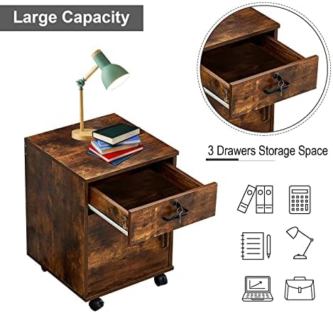 OFCASA Mobile File Cabinet with 1 Drawer 1 Door Cabinet Lockable Office Rolling Cabinet with Wheels Industrial Wood Storage Filing Cabinet for Home Office 40 x 40 x 55cm