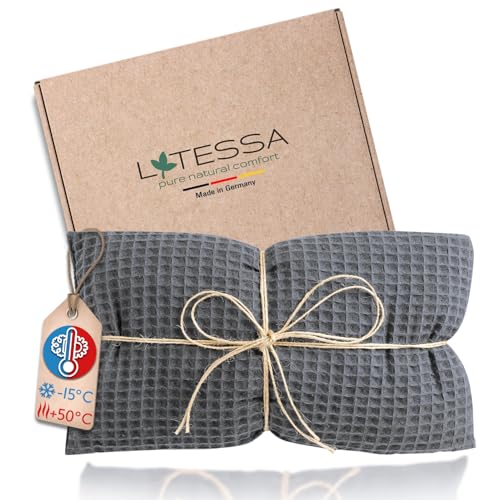 LATESSA® Cojín de huesos de cereza, 100% algodón, moderno y sostenible, extra alta calidad, para microondas, cuello, hombros, vientre y espalda, cojín térmico para bebés, niños y adultos