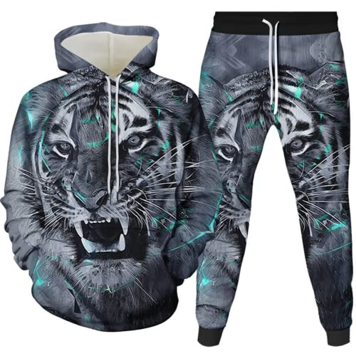Amacigana Pull à Capuche Tigre à Capuche imprimé 3D Pull à Capuche Animal + Pantalons de survêtement Costume de Jogging Costume de Sport Pantalons (06,L) Cover