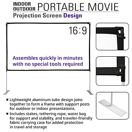 Akia Screens 125 inch Portable Projector Screen with Stand Upgraded and Carry Bag 16:9 HD Rear Front Projection Screen for Indoor Outdoor Home Theater Backyard Travel Foldable Movie Screen AK-OPS125H - Thumbnail 6