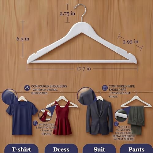 SAMSARC Wooden Hangers, 20 Pack, Non-Slip Velvet for Pants, Coats (White) by Samsarc - Used condition - Image 2