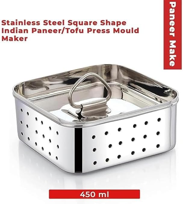 Stainless Steel Paneer Maker, Square Paneer, Cheese and Tofu Mould with Strainer, Silver