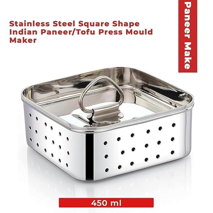 Archy Creations Stainless Steel Paneer Maker, 450ml Capacity, Square Paneer, Cheese and Tofu Mould with Strainer, Silver