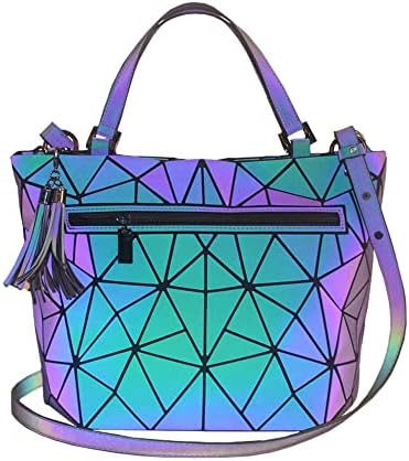 Geometric Luminous Purses and Handbags For Women Holographic Reflective Crossbody Bags Wallet Purse (Tassel handbag)