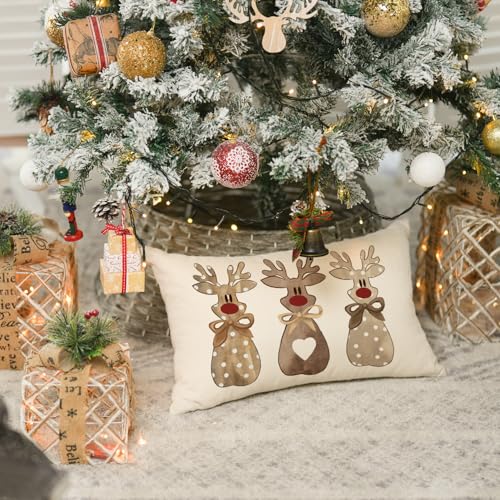AVOIN Christmas Polka Dot Reindeer Pillow Cover 12x20 Inch - Image 2