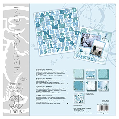 Ursus 70330011 - Premium Chipboard, Winter, ca. 30,5 x 30,5 cm, beidseitig kaschierter Graukarton, vorgestanzt, Vorderseite farbig bedruckt, ideal für kreative Bastelarbeiten