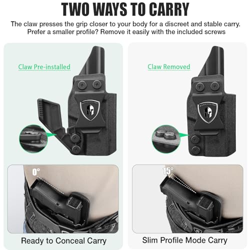 WARRIORLAND IWB Kydex Holster Optic Cut &Claw, Select Fit Glock 17/19/ 19X/ 43X/ 26/MOS, P365/P365X/ P365XL/ P320, Hellcat Pro/Echelon/Hellcat, Bodyguard 2.0, G2C/G3C, Shield Plus/EZ, M&P 9/.40 &More