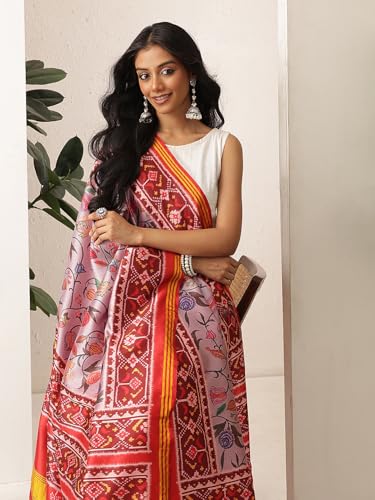 Image of Kalamkari Patola Dupatta Digital Printed With Handmade Tassels