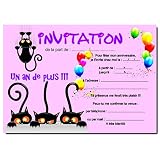 cartes invitation anniversaire chat par 12 avec enveloppes réf 412