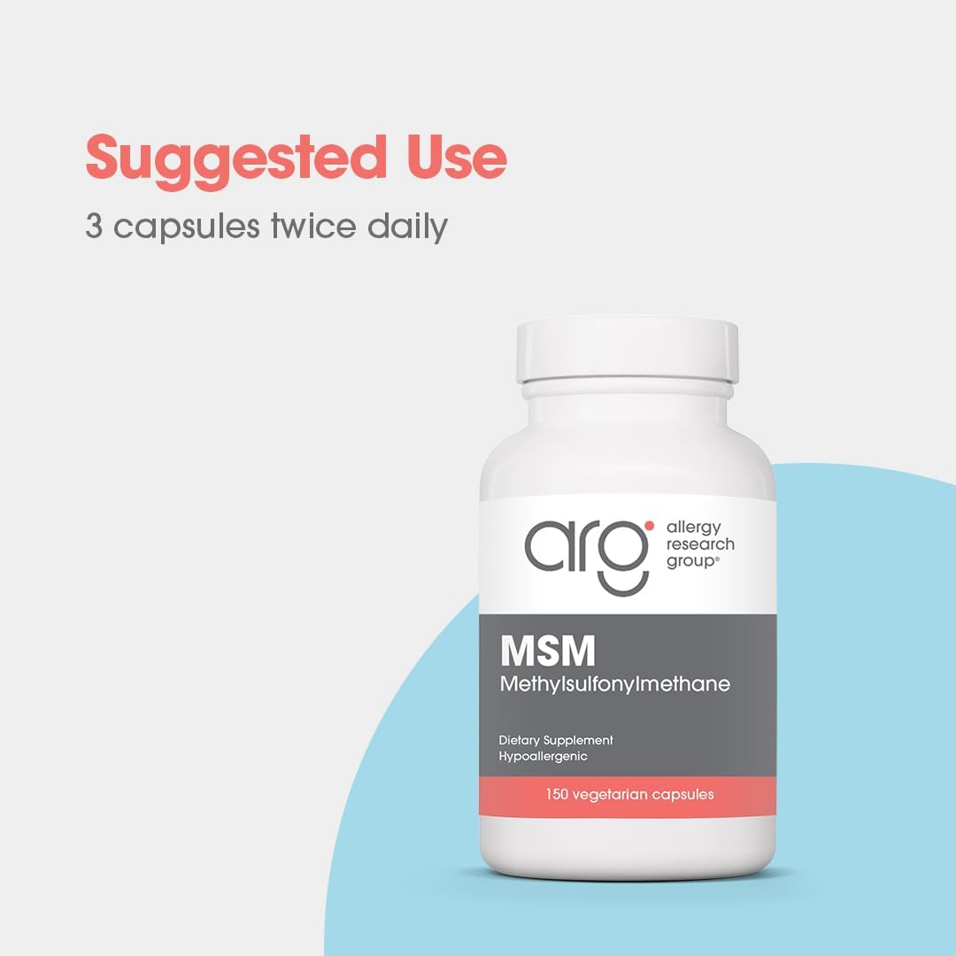 Allergy Research Group MSM Supplement - MSM Powder Capsules for Hair Growth, Methylsulfonylmethane for Healthy Hair, Skin & Nails, 500 mg Per Serving - 150 Vegetarian Capsules