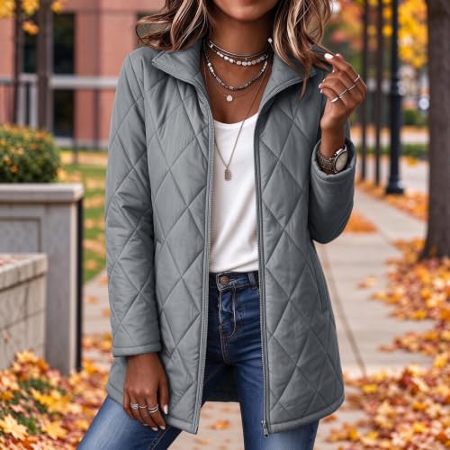 Quilted Jackets for Women Lightwight Fall Winter Mid Length Padded Coats - image 3
