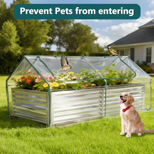 Image of NEWBULIG Galvanized Raised Garden Bed with Cover, 6x3x2ft Metal Planter Box Outdoor, Rectangular Raised Garden Planter Small Greenhouse for Vegetables Flowers Herbs, Open Bottom, Clear