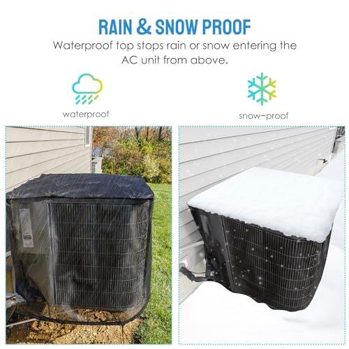 Joiish Air Conditioner Cover Full Mesh With Detachable Waterproof Top, Breathable & All Seasons, 28 x 28 x 32 Inch Outside Central AC Unit Protector Against Leaves, Weeds, Cottonwood and Debris