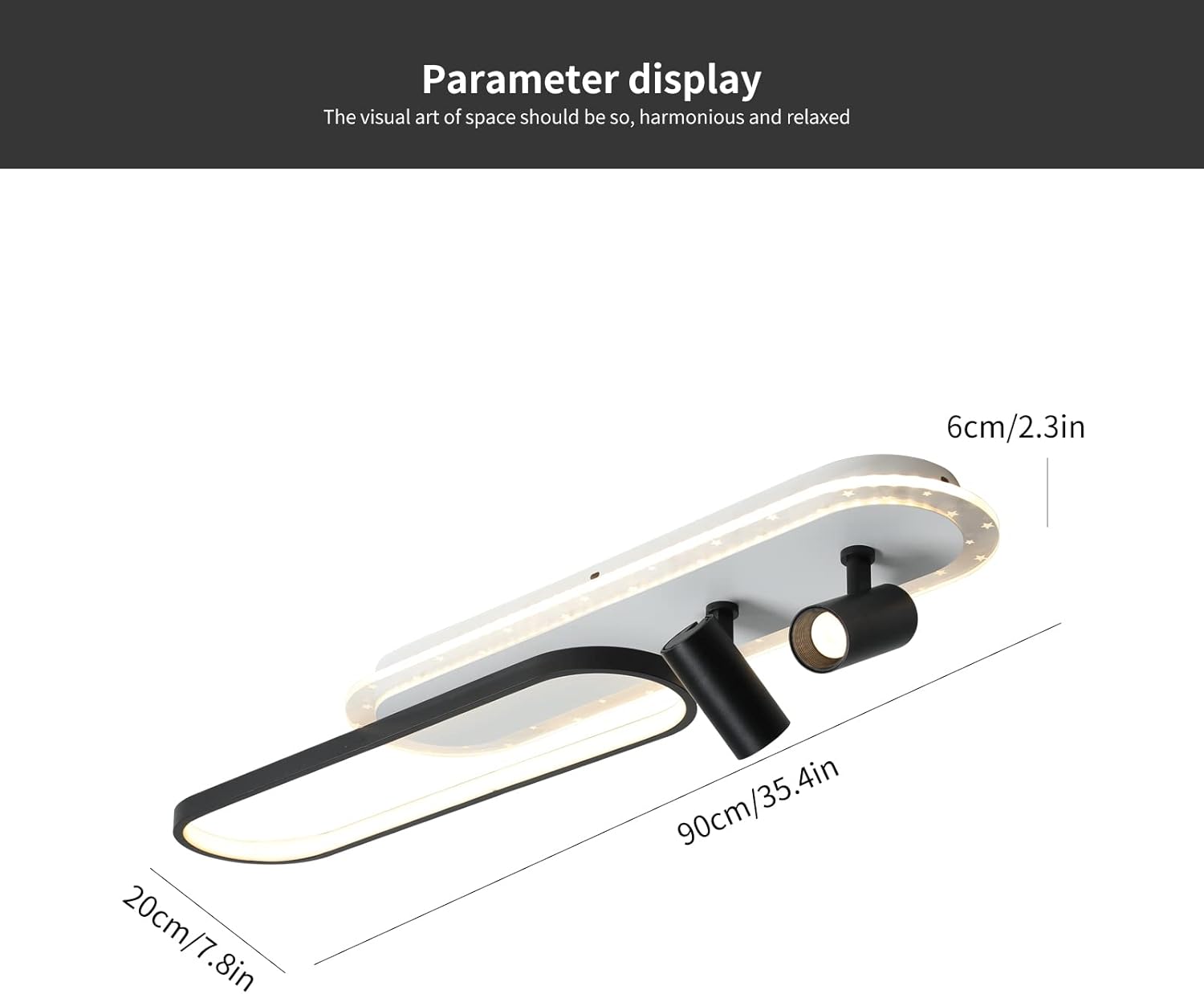 مصباح سقف LED خطي 90 سم باللون الأسود والأكريليك،...