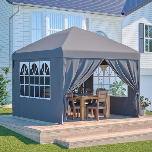 HOMTAKIE Gazebo 3 x 3 m con 4 paredes laterales, 3 pliegues ajustable en altura(gris)