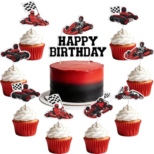 Kreatwow Go Kart Birthday Cake Topper Set for Boys, Racing