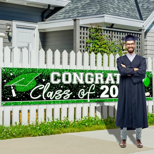 Image of Graduation Decorations 2026 Yard Sign Large Class of 2026 Banner Green Congrats Grad Graduation Party Games Supplies (Green)