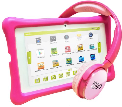 Preisvergleich Produktbild Ingo INU075P - Tablet mit Kopfhörern und Hülle, pink