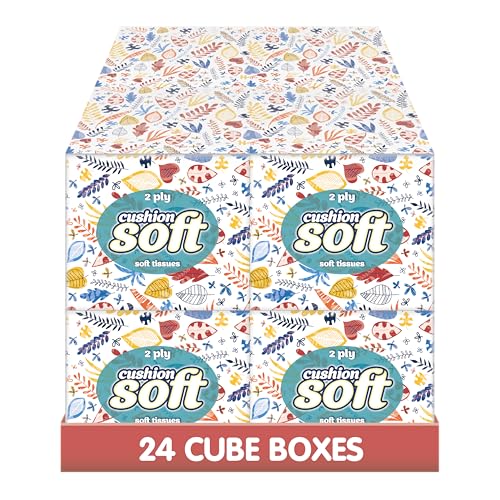 Cushion Soft Facial Tissues – 24-Pack | Soft 2-Ply Tissues | Ultra Soft, Strong and Gentle | Made in UK (Cube)