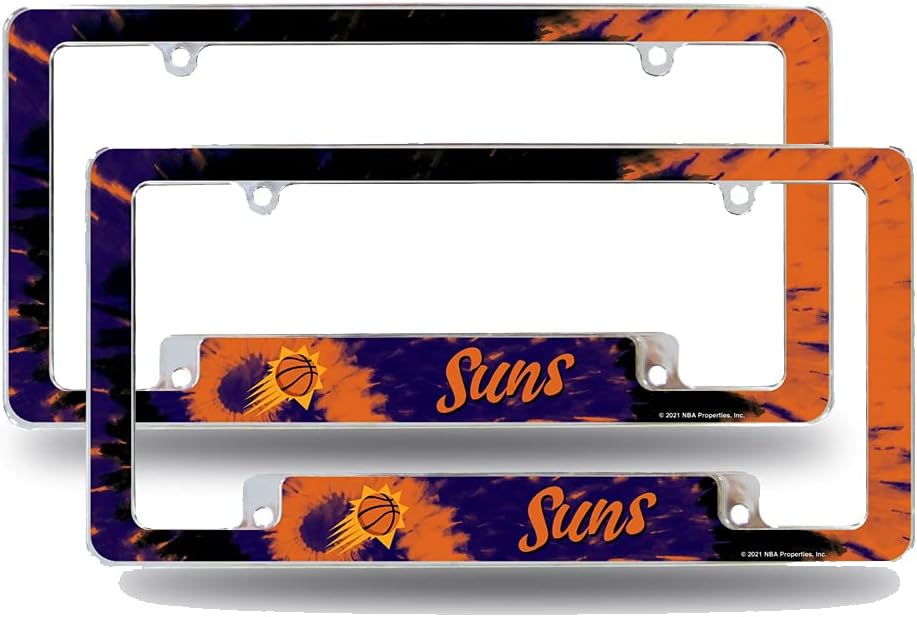 Phoenix Suns Chrome Metal (Set of 2) License Plate Frames with Bold Tie Dye Design