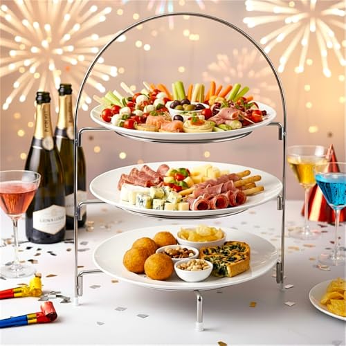 Foto von eGenuss Etagere 3 Etagen für 20-28 cm Teller Serviergestell Frühstück Aufschnitt Telleretagere Gestell für 3 Teller - Spülmaschinenfest 3-stöckige Servierständer mit rutschfeste Füße