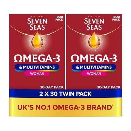 Seven Seas Omega-3 & Multivitamins Woman, with Biotin & Iron, 60 Omega-3 Capsules + 60 Multivitamins Tablets, 2 Months Supply (2X 30 Days Twin Pack), with Educational Leaflet