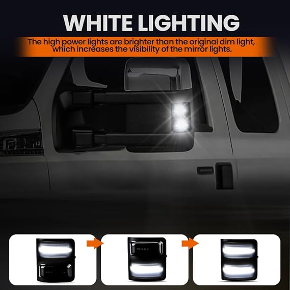 Side Mirror Lights Smoked Lens White for 2008-2016 Ford F250 F350 F450 F550